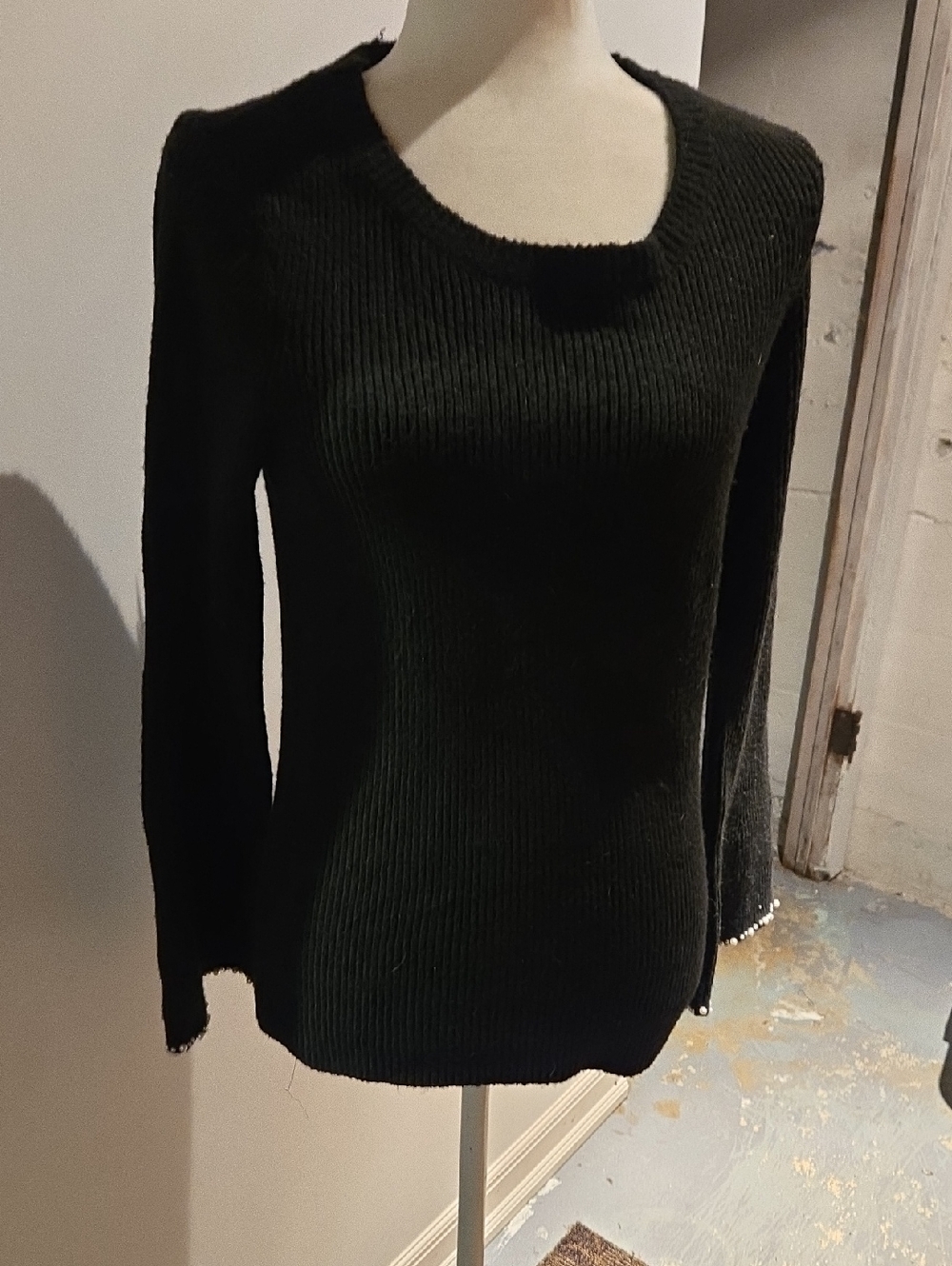 Black Ribbed Scoop-Neck Sweater